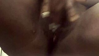 just out the shower im fingering my shaved ebony pussy wet
