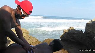 curvy black couple starts beach vacation with wet foreplay and clit fun