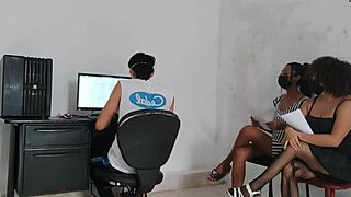 we wanna get hired so we seduce the hr director in his office playing sexy secretary game