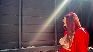 horny italian milf artemisia love bares juicy natural tits outdoors bouncing wild