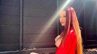 horny italian milf artemisia love bares juicy natural tits outdoors bouncing wild