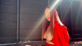 horny italian milf artemisia love bares juicy natural tits outdoors bouncing wild