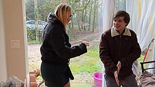 curvy mature stepmom teases young guy with deepthroat before bareback pussy pounding quickie