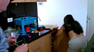 kitchen teasing turns into agarabas ripping clothes for olpr's gaping pussy pound? 