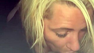 pretty milf hooker deepthroats car guy at night, swallows cum then spits and sucks back