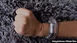 vicky vette the sultry mature spreads her hairy pussy lips and fingers herself to a shuddering climax