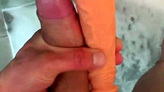 I rubbed my huge cock right against hers in the bathroom close-up for that quick orgasm rush.