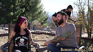 alt tattoo emo goth whore gets railed hard in group blowbang facial fetish threesome punk style