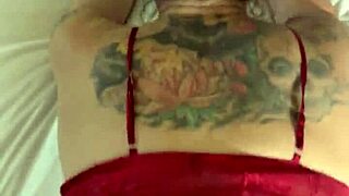 White Tattoo Slut Bent Over Doggystyle Creampie