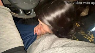 two cute french brunettes deepthroat double blowjob in driving van