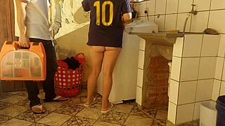 hey technician, this horny housewife pays with her tight pussy for the wash machine fix