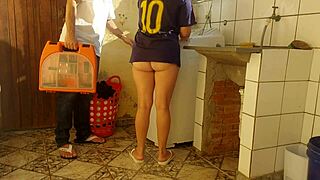 hey technician, this horny housewife pays with her tight pussy for the wash machine fix