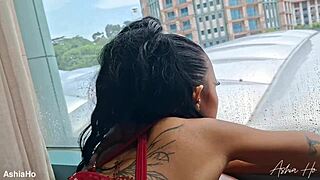 Daddy pounds petite teen ass outdoor cumshot dripping on Sentosa beach!