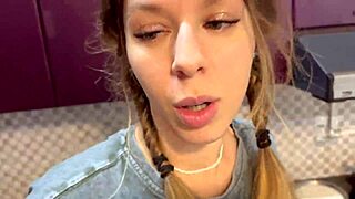 Dormmate Girl Takes Cumshot in Mouth and Hair Kitchen