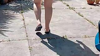 mature blonde spreads her huge shaved pussy lips in the secret garden!