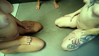 Lesbian friends twist wrestling class into steamy pussy contest right before teacher's eyes, redhead takes it all