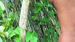 naughty believer rubs her pussy and ass on giant cock outdoors