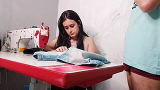 married seamstress watches client's throbbing cock get erect and joins dirty play