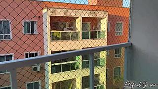 brazilian fitness babe corretora bends over moaning as i creampie her outdoor