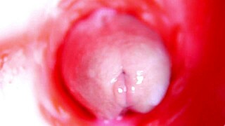 close up camera inside oiled redhead fuck doll pussy as machine pounds toward creampie orgasm in 4k