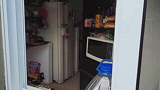 Neighbor's chubby brunette with big natural tits and hairy pussy caught fully naked at last