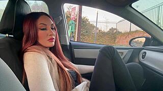 damn this sexy italian milf with long hair smokes so hot in car fetish