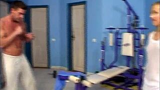 Skinny Pigtail College Coeds Ride Cocks Cowgirl Doggystyle and Take Facials in Gym