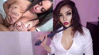 horny latina teen with big natural tits masturbates to creampie orgasm with stepbro