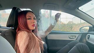 damn this sexy italian milf with long hair smokes so hot in car fetish