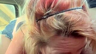 Hooker deepthroats in car then bends for public bareback pounding ending in cum-guzzling finish