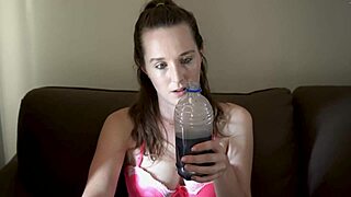 cute petite brunette neighbor smokes chain in pink bra voyeur homemade tease