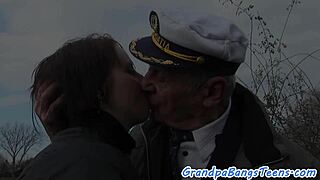 busty teen climbs on old seaman's cock for wild ride