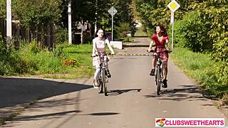 sporty 18yo dakota doll rides hard while alison lip licks her tight shaved pussy