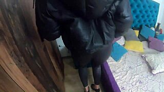 milfycalla's hot ass in tight leather leggings and heels covered in cum, damn?