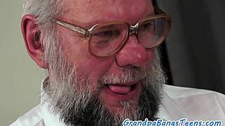 Chubby Babe Swallows Old Man's Deep Creampie Load