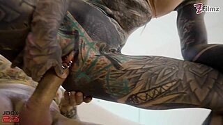 huge cock pounds tattooed girl's all holes in dp anal gape creampie