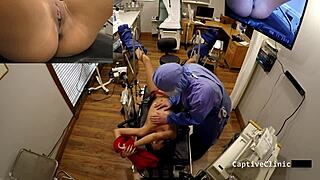 blindfolded petite latina yasmine woods in latex gloves handcuffs backstage spreads screaming humiliated