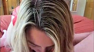 lovely wife in red bodysuit takes doggystyle creampie facing camera