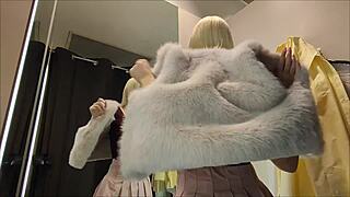 Holy fuck, hidden cam catches blonde flashing big tits and pussy in fitting room upskirt!