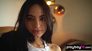 Skinny latina babe Sarah Mollica flashes small tits then showers naked.