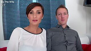 Short haired wife Gabrielle Gucci rides huge black cock while husband watches.