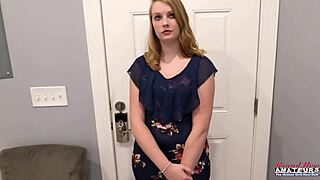 ohh... astrid the brunette coed fingers her shaved pussy then deep sucks boner