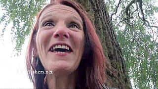 Skinny Granny Bitez Flashes Tattoos Nude in Public Outdoor Exhibition Frenzy?