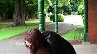 Skinny Granny Bitez Flashes Tattoos Nude in Public Outdoor Exhibition Frenzy?