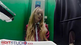 damn this gloryhole teen student sucks cock so deep and swallows every drop