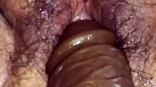 Fat Hairy Milf Pussy Stretched Wide By Brutal Fisting Closeup Squirting