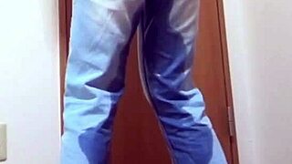 A Desperate Girl Soaks Her Tight Jeans Peeing While Bro Hogs The Bathroom Door!