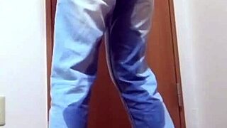 A Desperate Girl Soaks Her Tight Jeans Peeing While Bro Hogs The Bathroom Door!