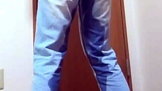 A Desperate Girl Soaks Her Tight Jeans Peeing While Bro Hogs The Bathroom Door!