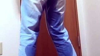 A Desperate Girl Soaks Her Tight Jeans Peeing While Bro Hogs The Bathroom Door!